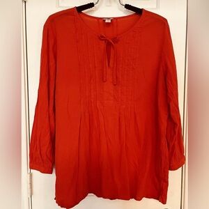 🌼 LL Bean Womens Size L Dark Coral Pintuck Gauze Top